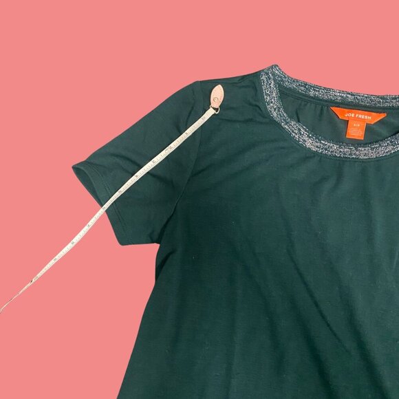 Joe Fresh Dark Green Short Sleeve T-Shirt with Metallic Trim | Size S - Picture 4 of 7